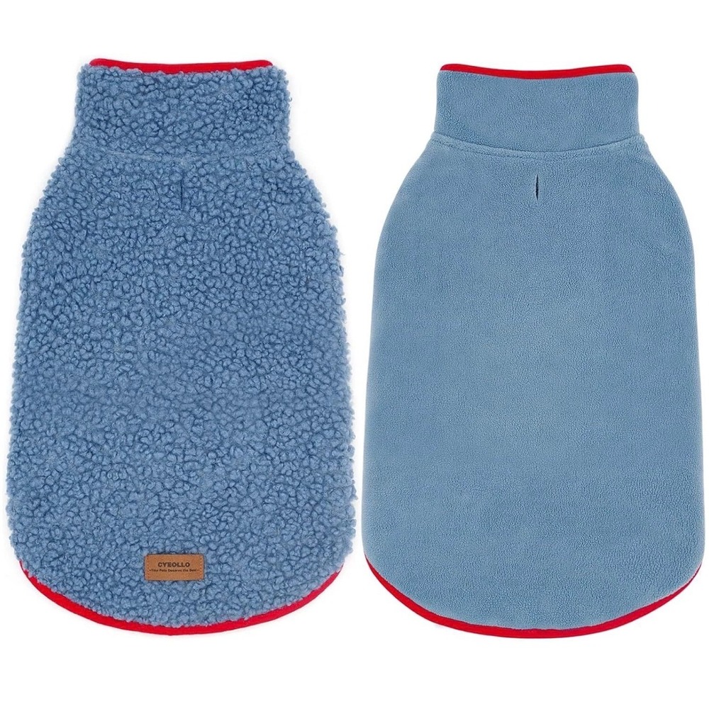 Cyeollo Reversible Dog‎ Jacket Winter Fleece Sherpa Vest Blue Red Small Dog SZ L